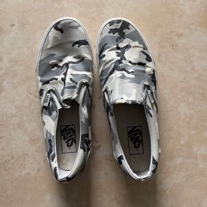 Vans Gray and Black Camo Slip-Ons